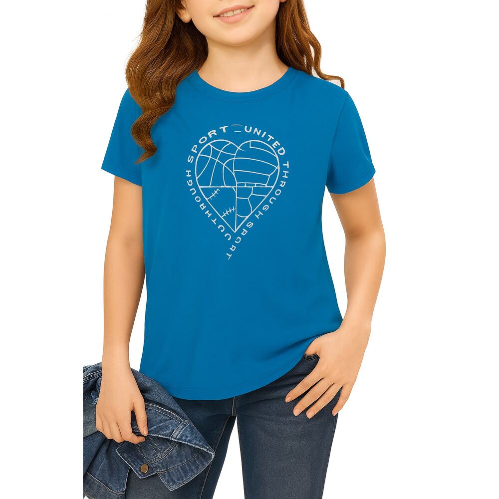 Girls Xersion Quick-Dri “United Through Sport” Blue Graphic T-Shirt Youth M